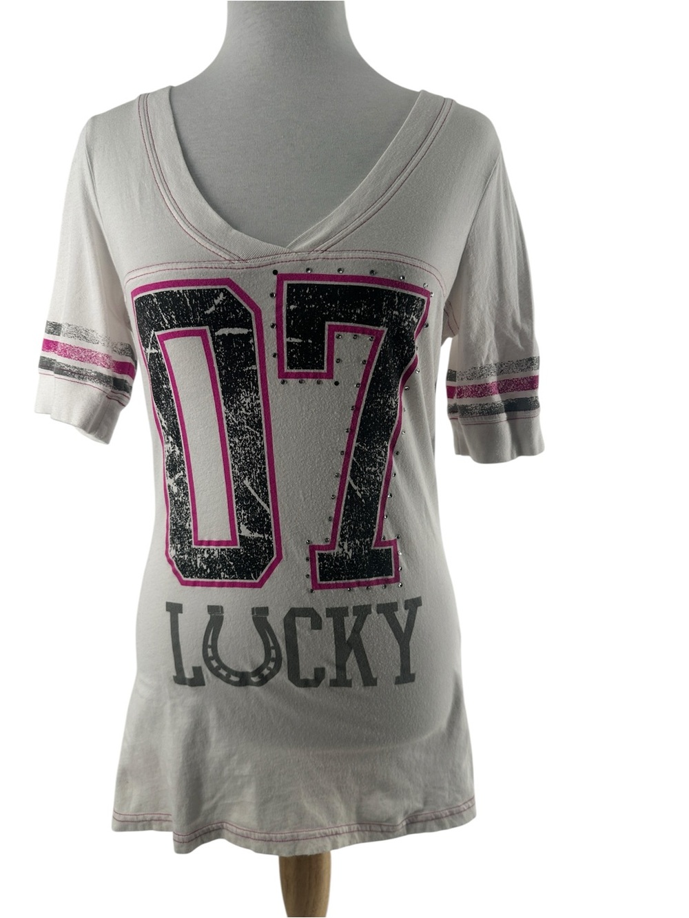 Wrangler Rock 47  T‑Shirt with Pink Contrast Stitching y2k western cowgirl sz xs